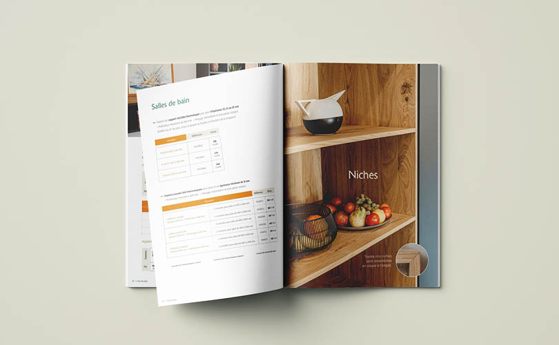 Double page intérieure du cahier technique de l'entreprise Flip design à Puycelsi