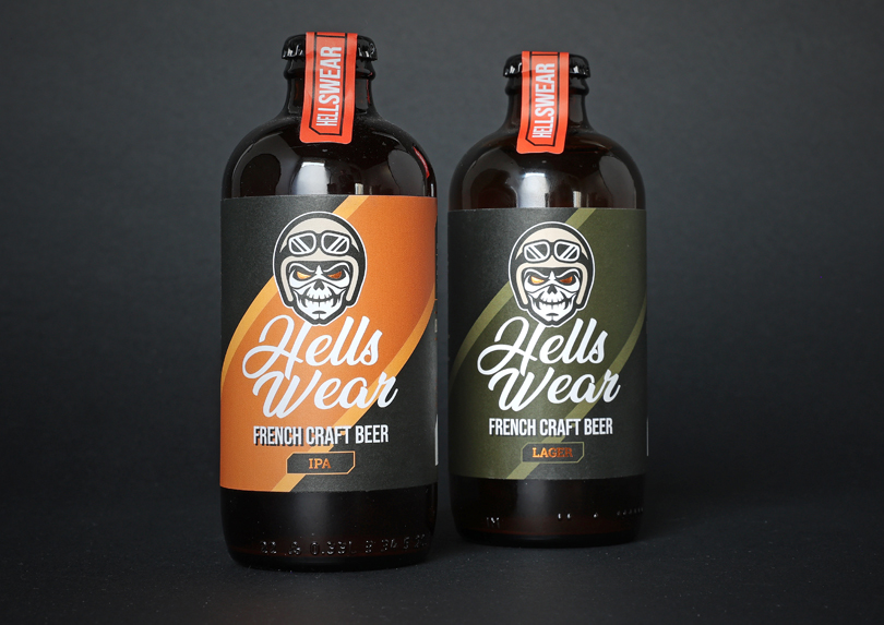 Packaging d'étiquettes de bières artisanales pour la marque Hellswear